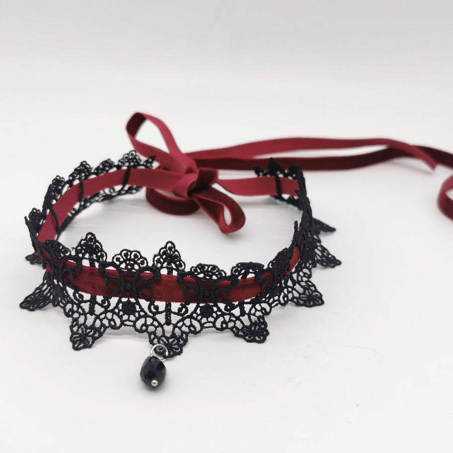 Neck Wine Red Dark Lace Veet Strap Collar
