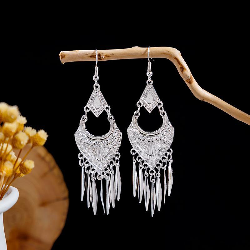 Imitation Sier Miao Minority Tourist Attractions Bohemian Exaggerated Long Leaves Earrings