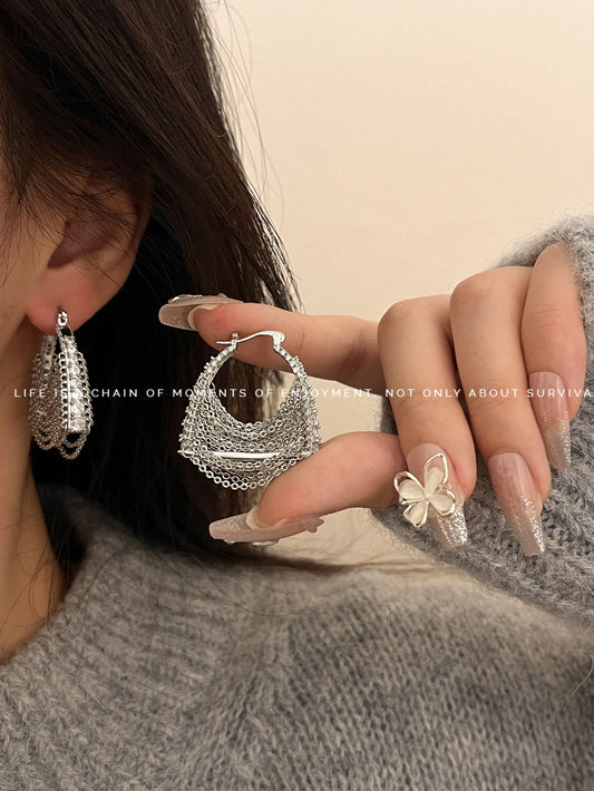 Retro High-grade Classic Style Copper Plated Gold Bag Chain Tassel Earrings