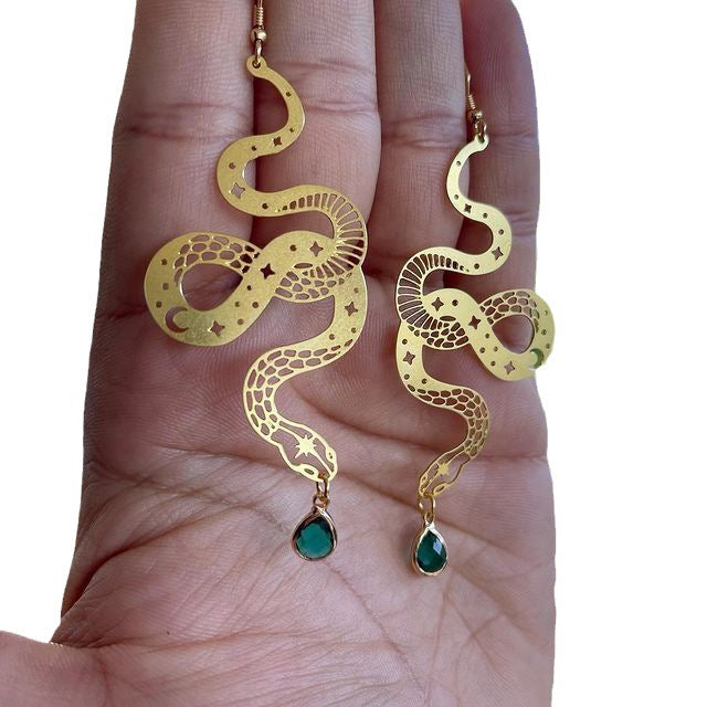 Comfortable Pretty Fashion Snake Moon Crystal Earrings