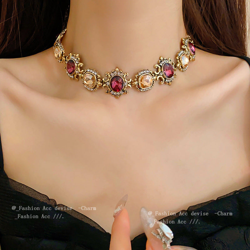 Square Stitching Palace Style Exquisite Clavicle Chain Middle Necklaces