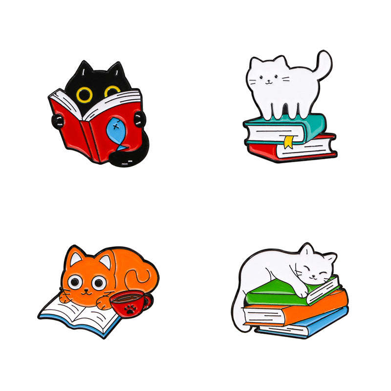 Alloy Brooch Cute Cartoon Cat Book Small Brooches