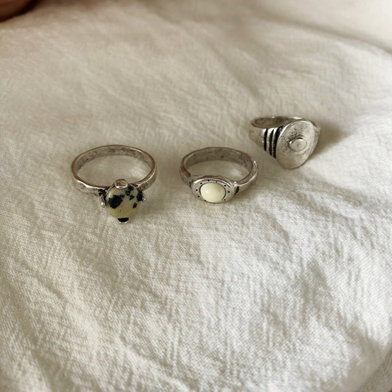 Distressed Natural Spotted Stone Simple Twin Rings