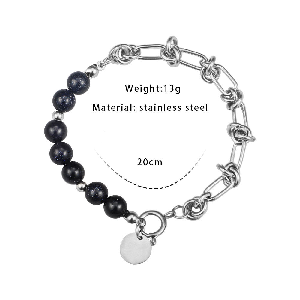 Surface Jade Safety Knot Mix Match Stitching Titanium Steel Retro Bracelet