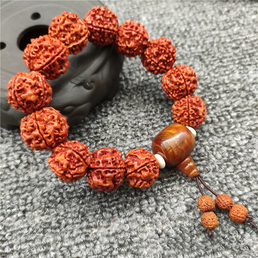 Women's & Men's Faces Gold Silk Willow Rosary Single Circle Bead Bracelets