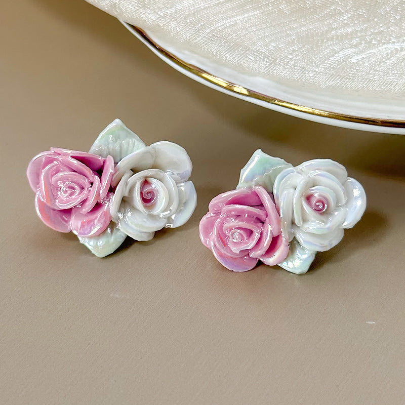 Ceramic Colorful Rose Fresh Mori Style Earrings