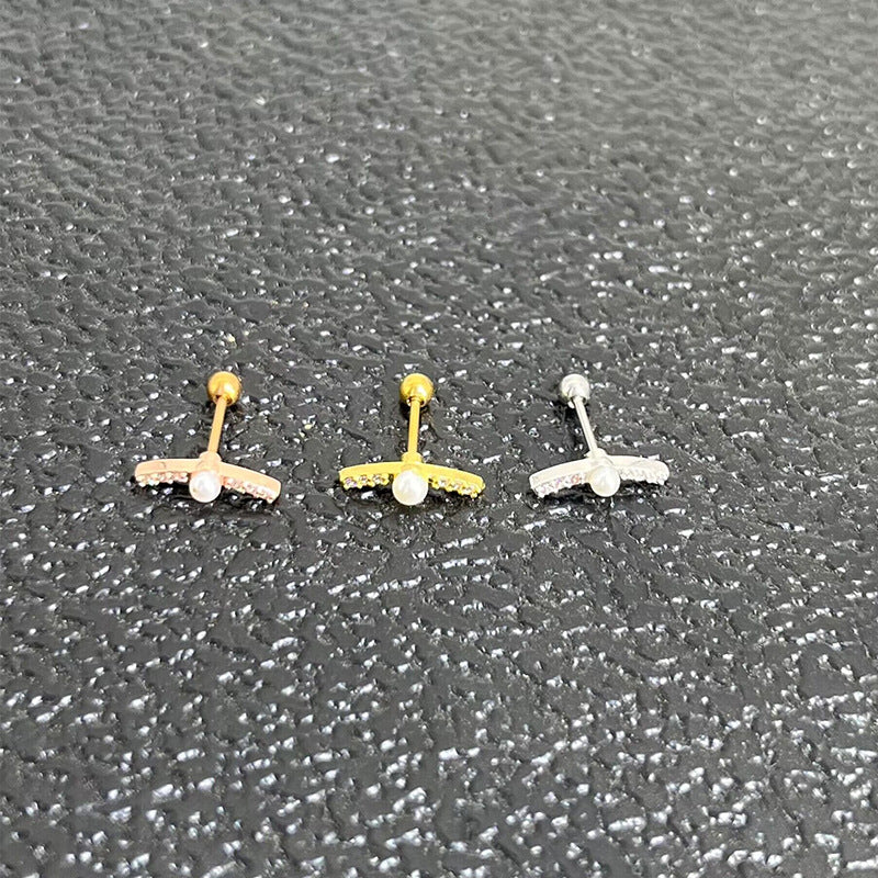 Thin Rod Ear Micro Inlaid Zircon Rings