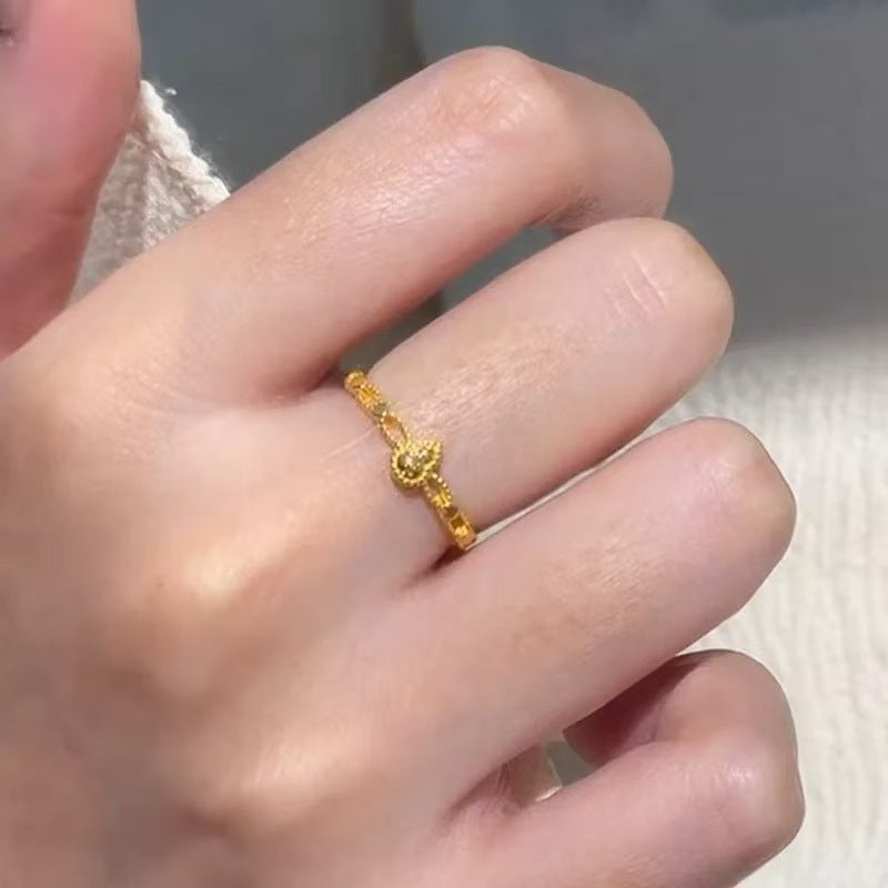 Ancient Gold Hollow Small Gourd Female Chinese Fu Ring