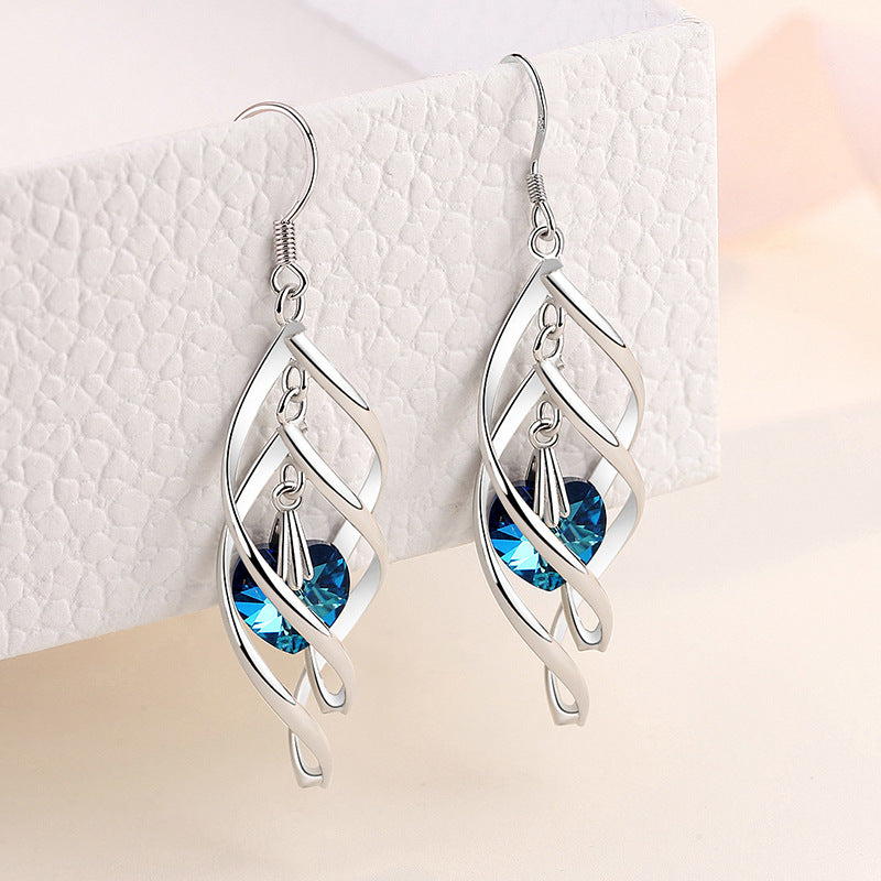 Rotating French Fashion Heart-shaped Blue Crystal Female Ocean Heart Stud Earrings