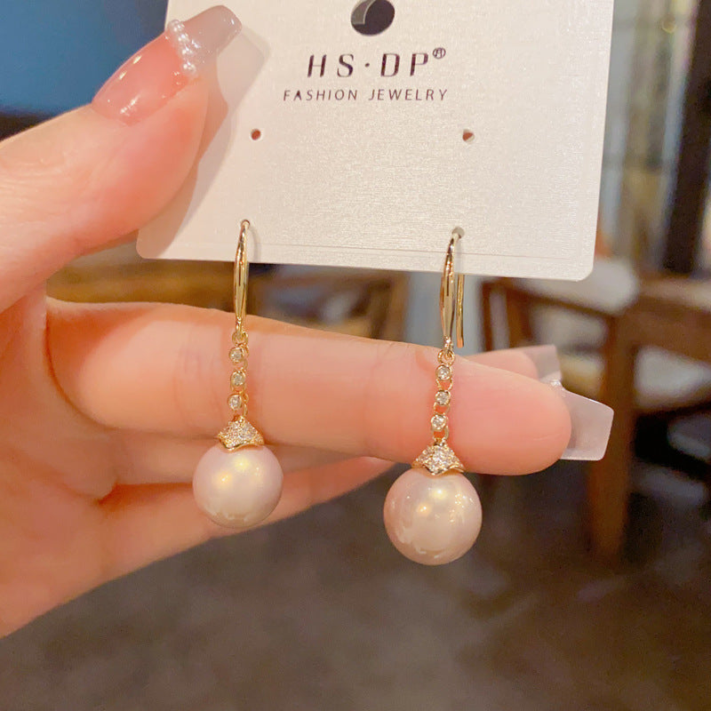 Versatile Zircon Pearl Tassel Female Refined Simple High Sense Ear Hook