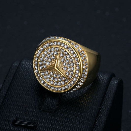 Men's Hop Titanium Steel Gold Plated Rhinestone Rings