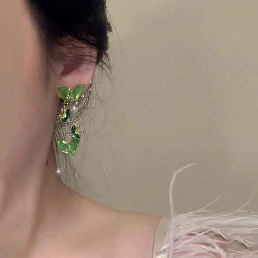 Women's Mori Style Design Sense Long Green Earrings