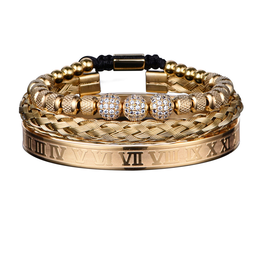 Men's Rhinestone Ball Ten Diamond Stainless Steel Mesh Bracelets
