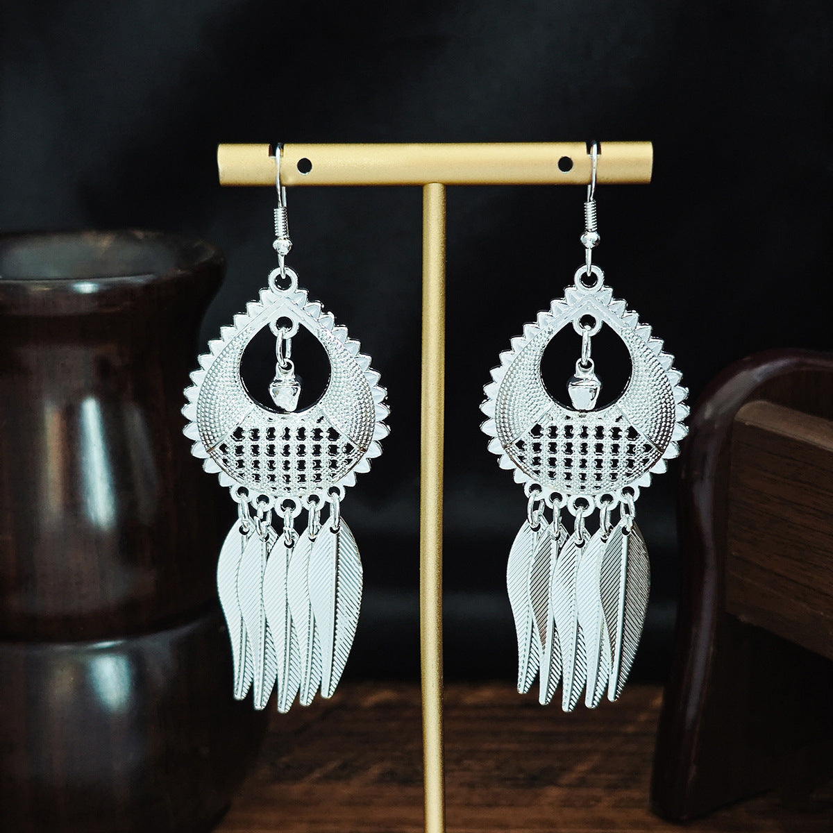 Imitation Sier Miao Minority Tourist Attractions Bohemian Exaggerated Long Leaves Earrings