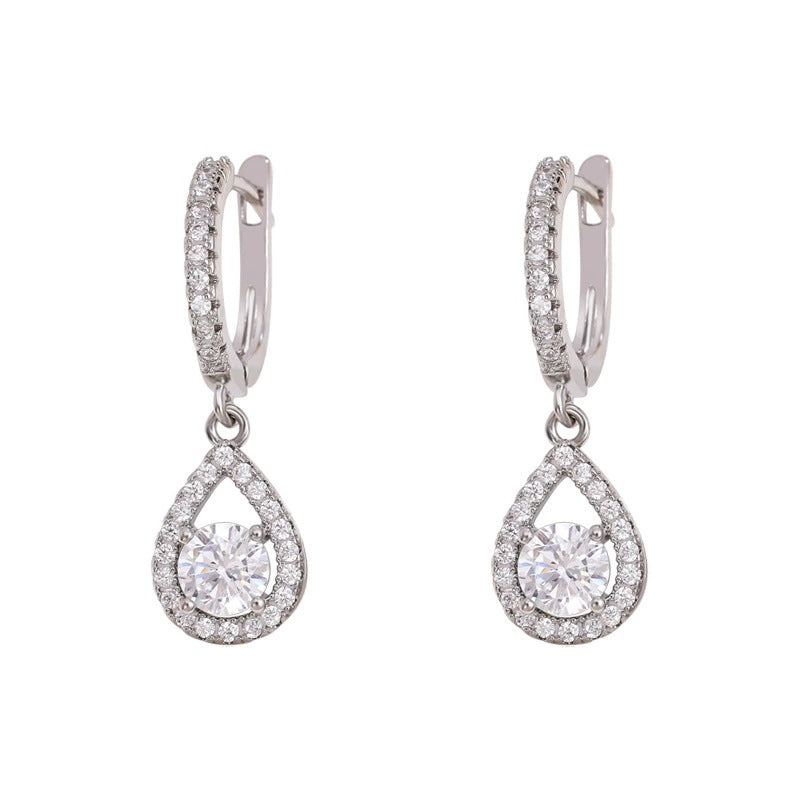 Women's Inlaid Zircon Hollow Water Drops Ear Clip Style High-grade Super Earrings