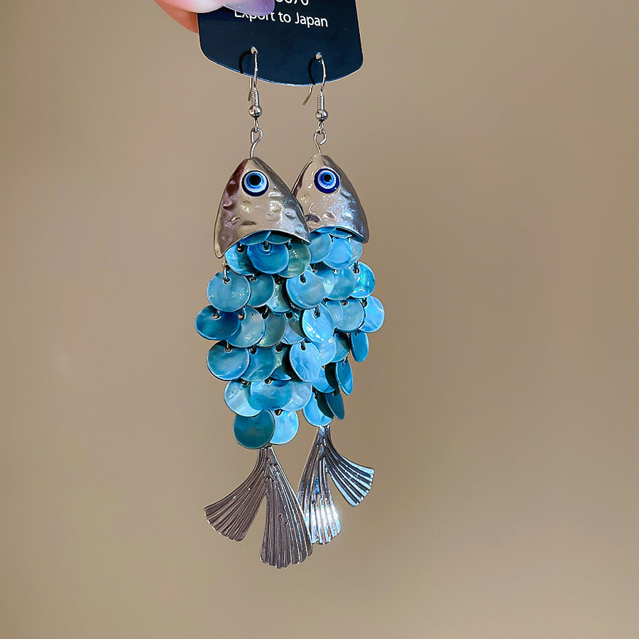 Women's Fish-shaped Shell Tassel Ear Hook Seaside Earrings