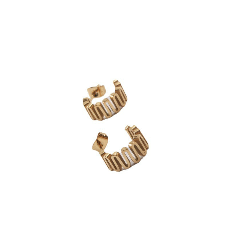 Wave Line Shaped Titanium Steel Gold Earrings