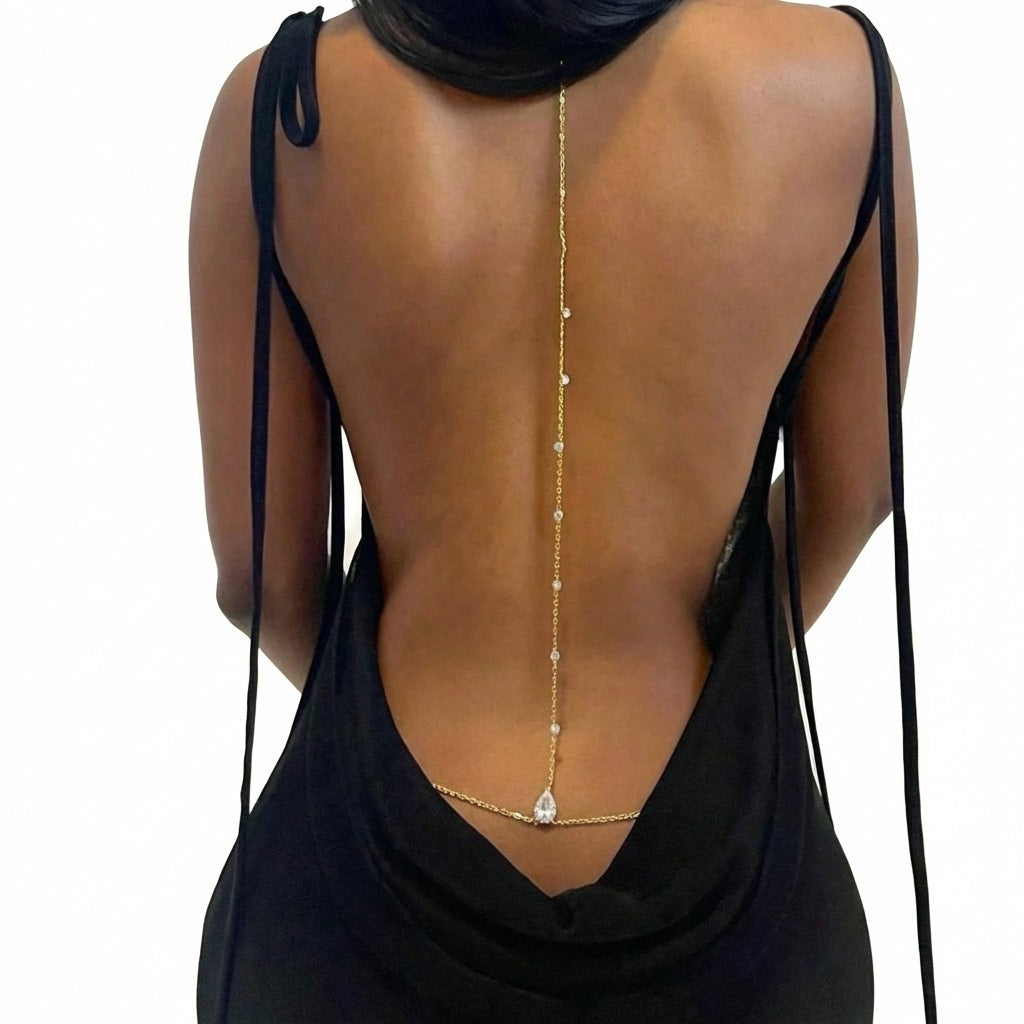 Water Drop Body Chains Simple Summer Single Layer Round Rhinestone Necklace