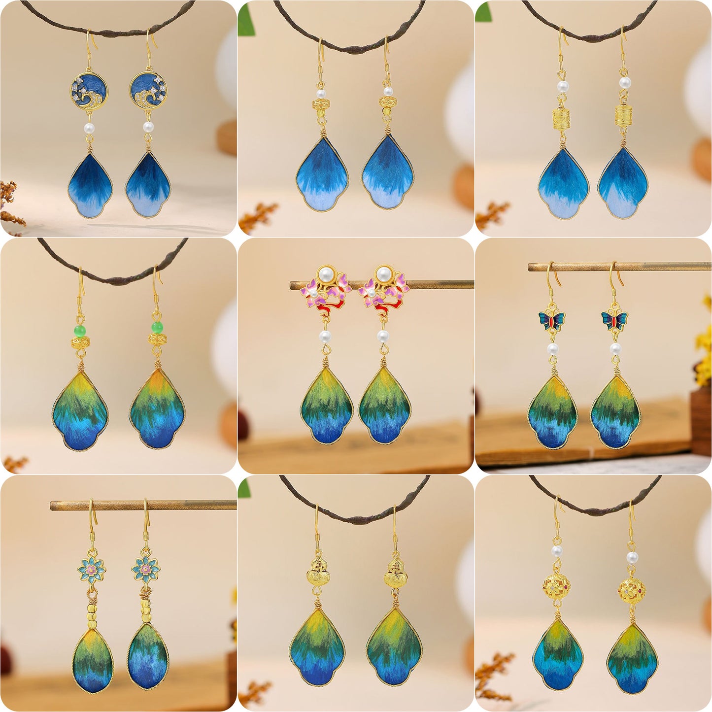 Women's Chinese Style Flower National Traditional Handmade Cloisonne Silk Ear Hook Rings