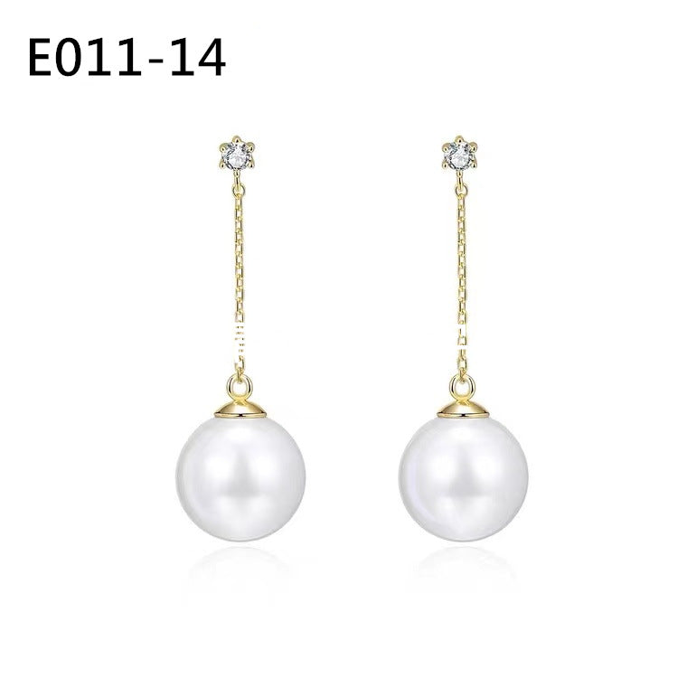 Women's Sier Needle Mermaid Pearl Retro Simple Graceful Earrings