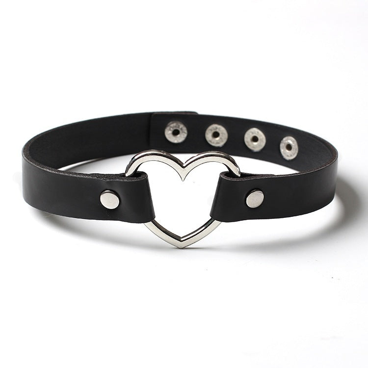 Gothic Leather Love Choker Retro Four Button Collar