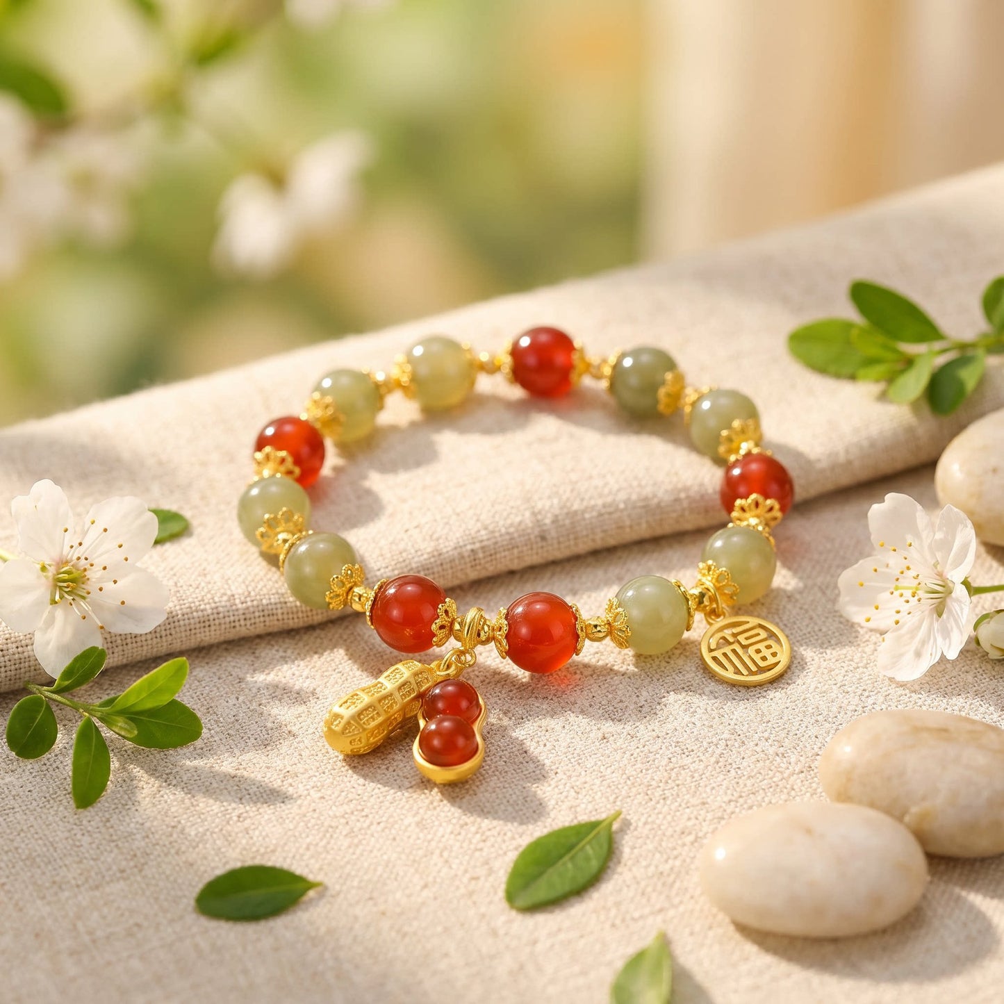 Happen Double Chain Layer Twin Imitation Natural Red Agate Bracelets