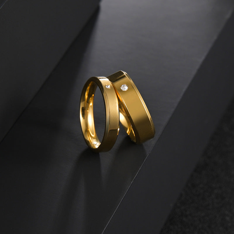 Double Bevel Gold-plated Stainless Steel Inlaid Zircon Rings