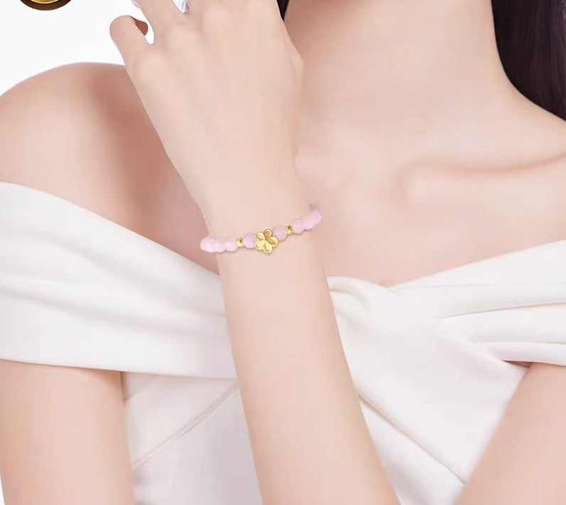 Pearl Lucky Beads Lotus Seedpod Peach Blossom Blessing Card Bracelet