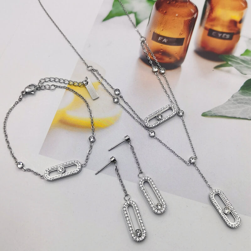Fashion Luxury Slidable Oval Micro Rhinestone Necklace