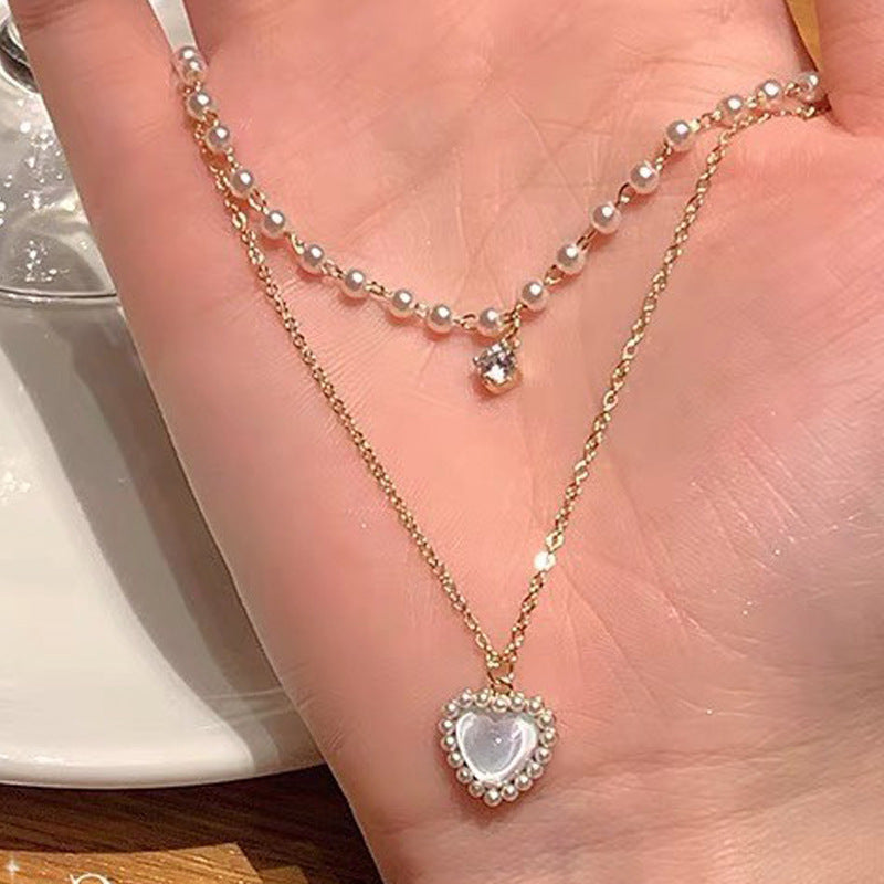 Women's Stitching Heart Clavicle Chain Light Luxury Necklaces
