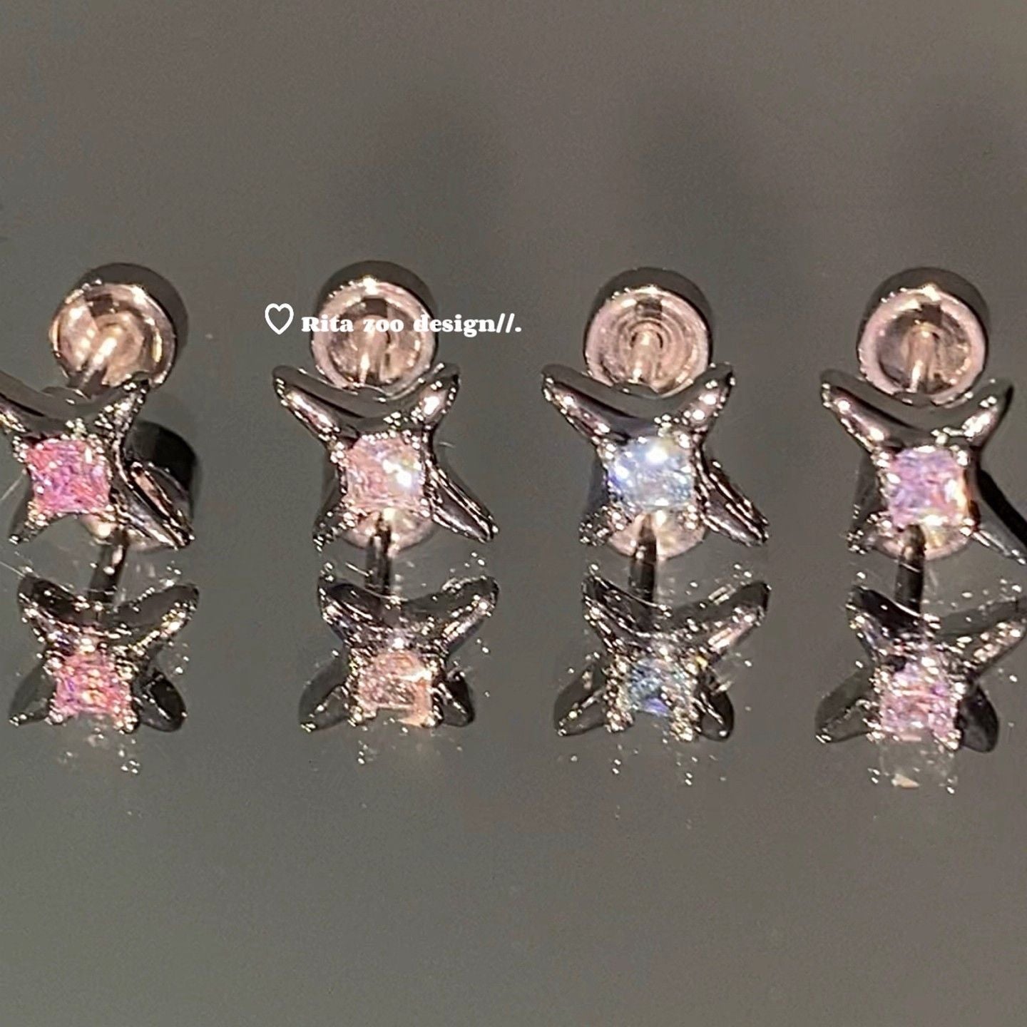 Four Minimalist Small Titanium Steel Ear Stud Earrings