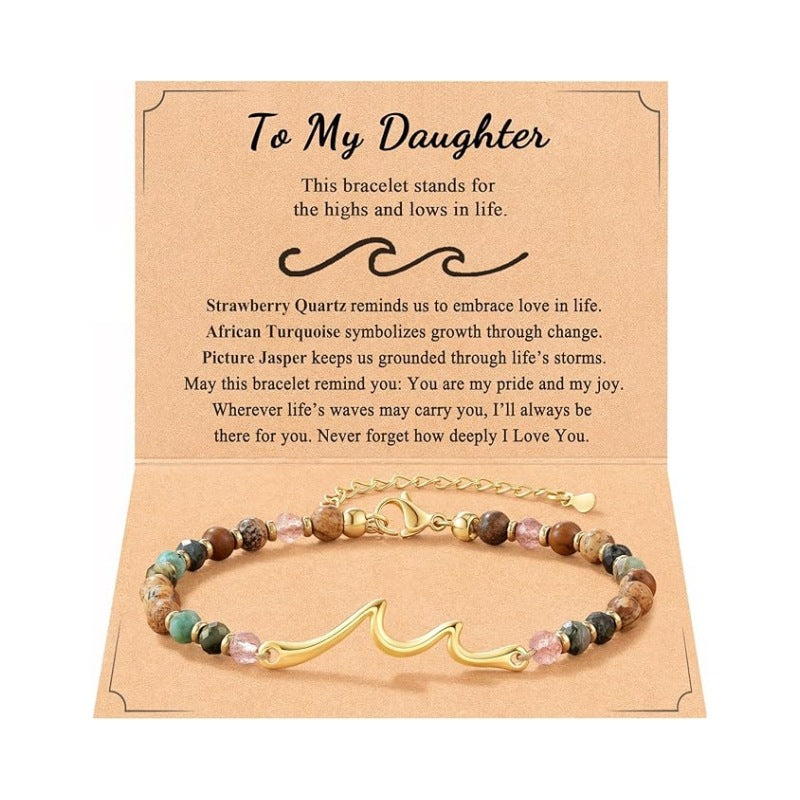 Women's Natural Stone Beaded Cross Lobster Buckle Adjustable Band Bracelet