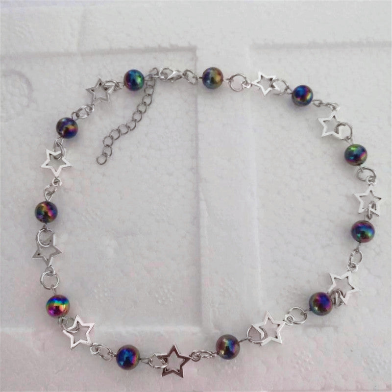 Pop Punk Hollow Pentagram Imitation Pearl Necklace