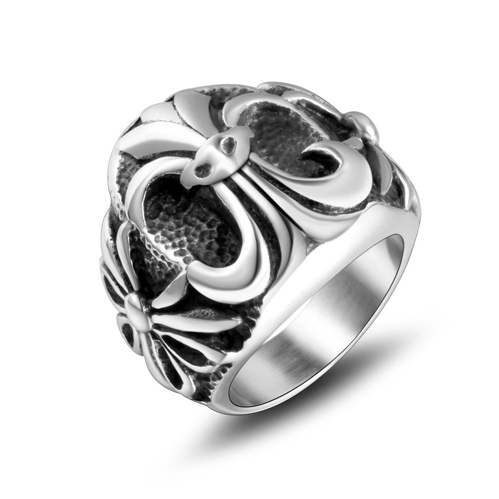 Men's Mysterious Pattern Titanium Steel Personality Retro Rice Character Design Fashion Rings