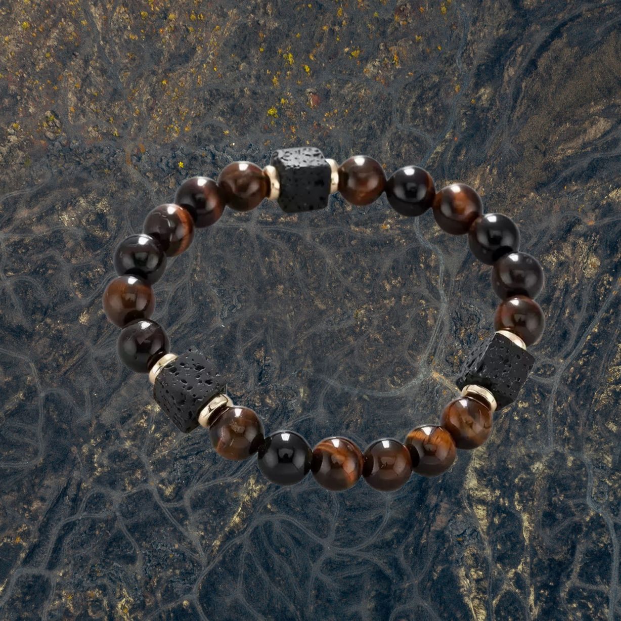 Trendy Beaded Black Geometric Round Beads Frosted Stone Bracelet