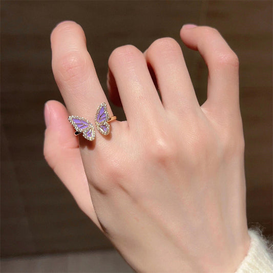 Glaze Enamel Butterfly Female Purple Special Interest Light Rings