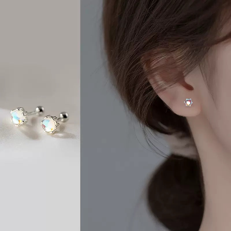 Sier Needle Screw Tightening Buckle Small Light Luxury Temperament Ear Earrings