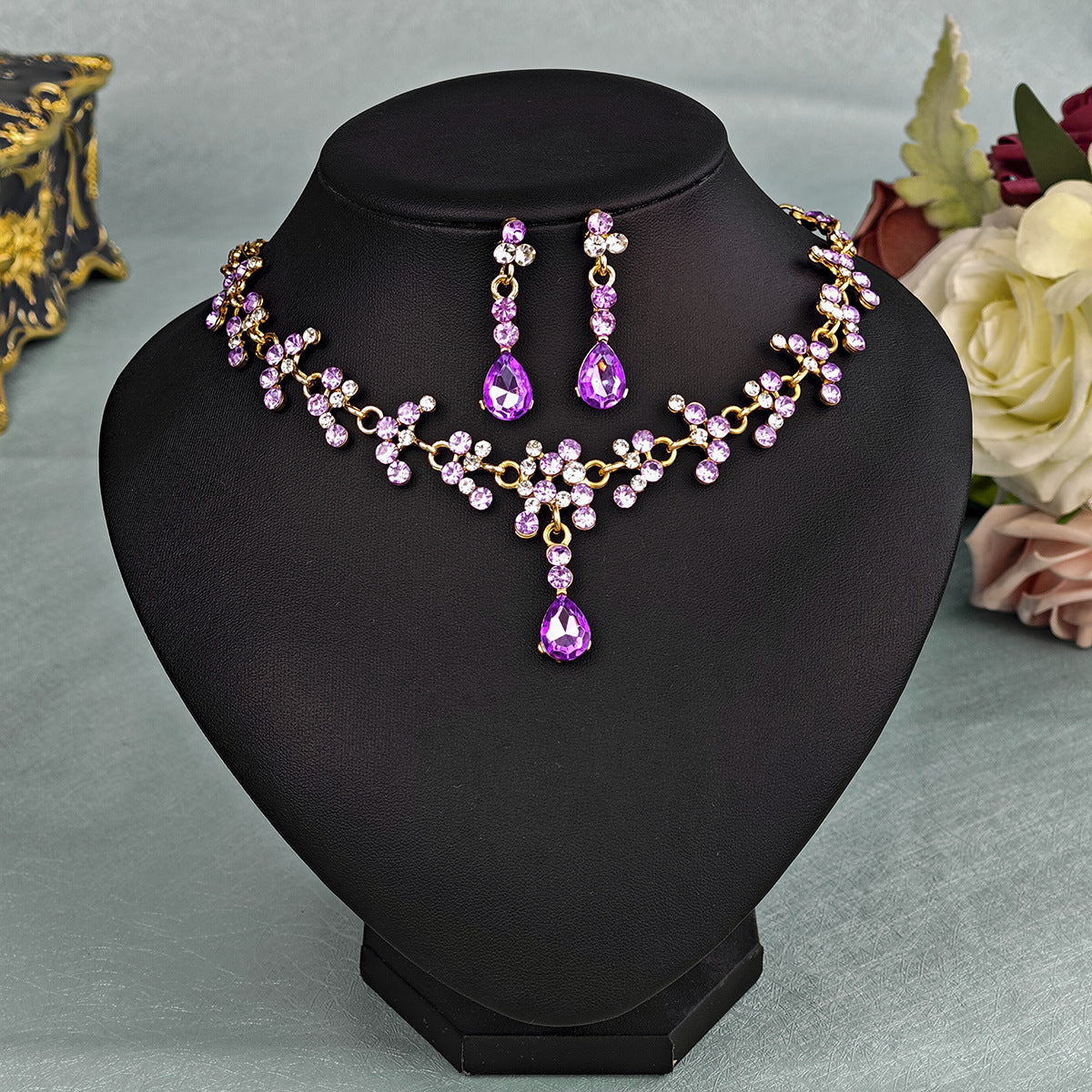Women's Bridal Wedding Two-piece Dress Rhinestone Pearl Jewelry Set