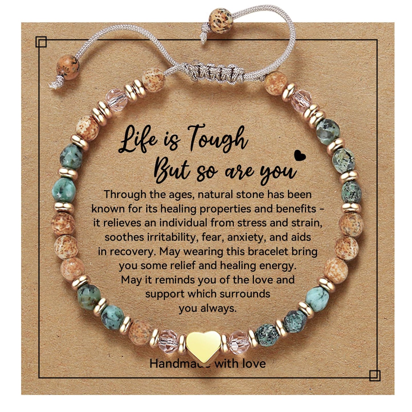 African Pine Heart Pink Crystal Golden Bracelets