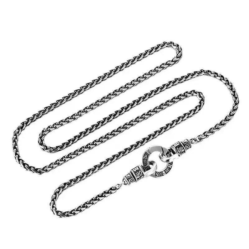 Women's & Men's Ethnic Style Double Circle Round Buckle Six Words Mantra Keel Necklace