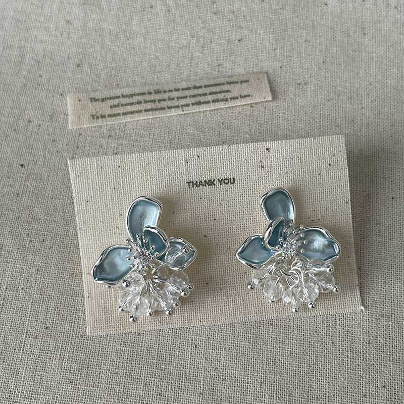 Women's Glaze Flowers Crystal Tassel For Light Luxury High-grade Fresh Simple Stud Earrings