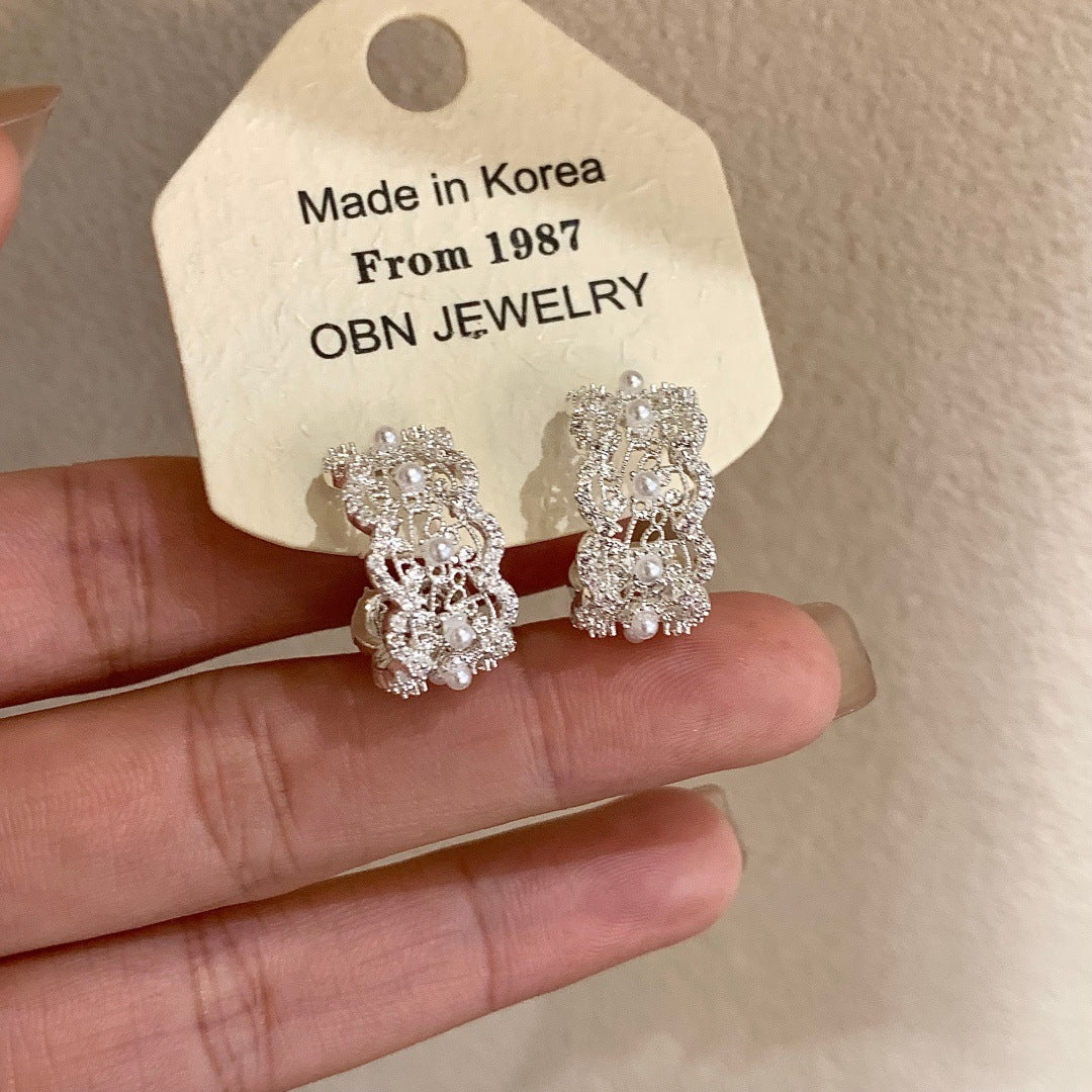 Lux Full Diamond Lace Pearl Arc Unique Beautiful High-grade Sier Rings