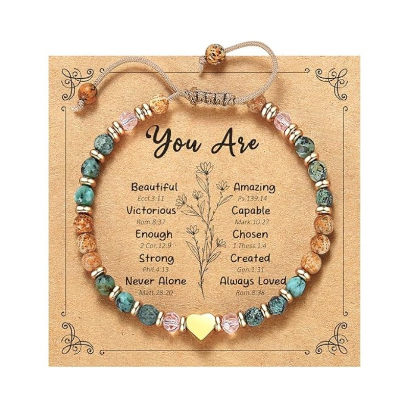 Women's Natural Stone Golden Cross Adjustable Band Bracelets