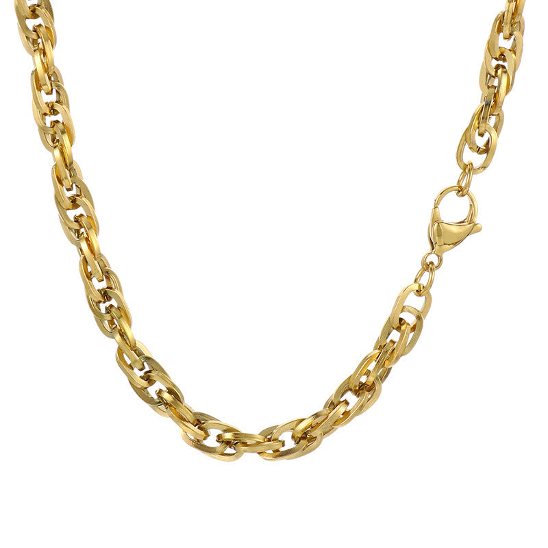 Women's & Men's Square Line Hemp Flowers Chain Simple Choker Titanium Steel Woven Necklace