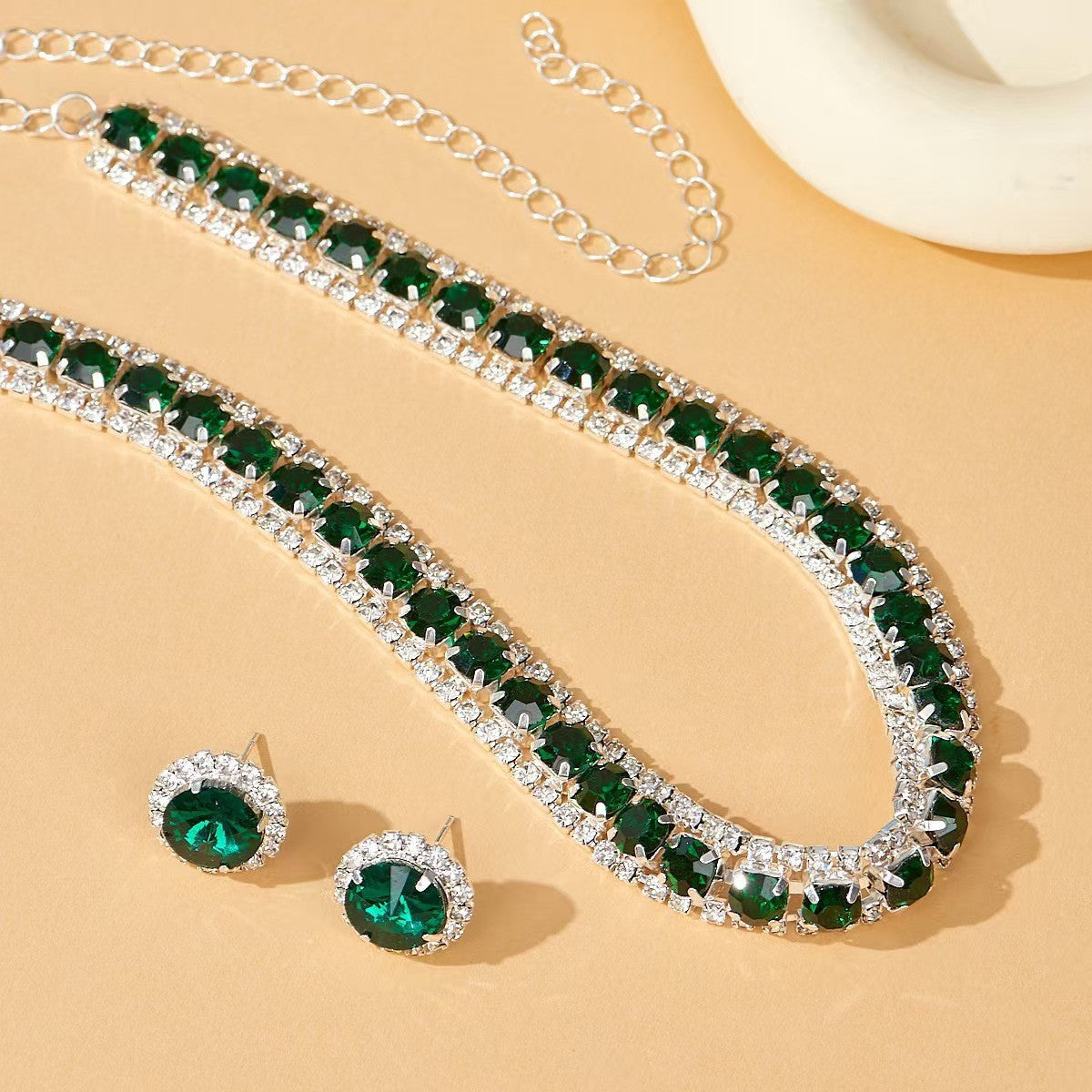Diamond Emerald Green Square Zircon Two-piece Affordable Luxury Fashion Rings