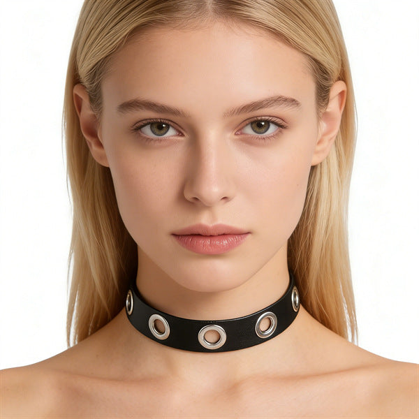 Leather Female Black Spike Punk Gothic Collar
