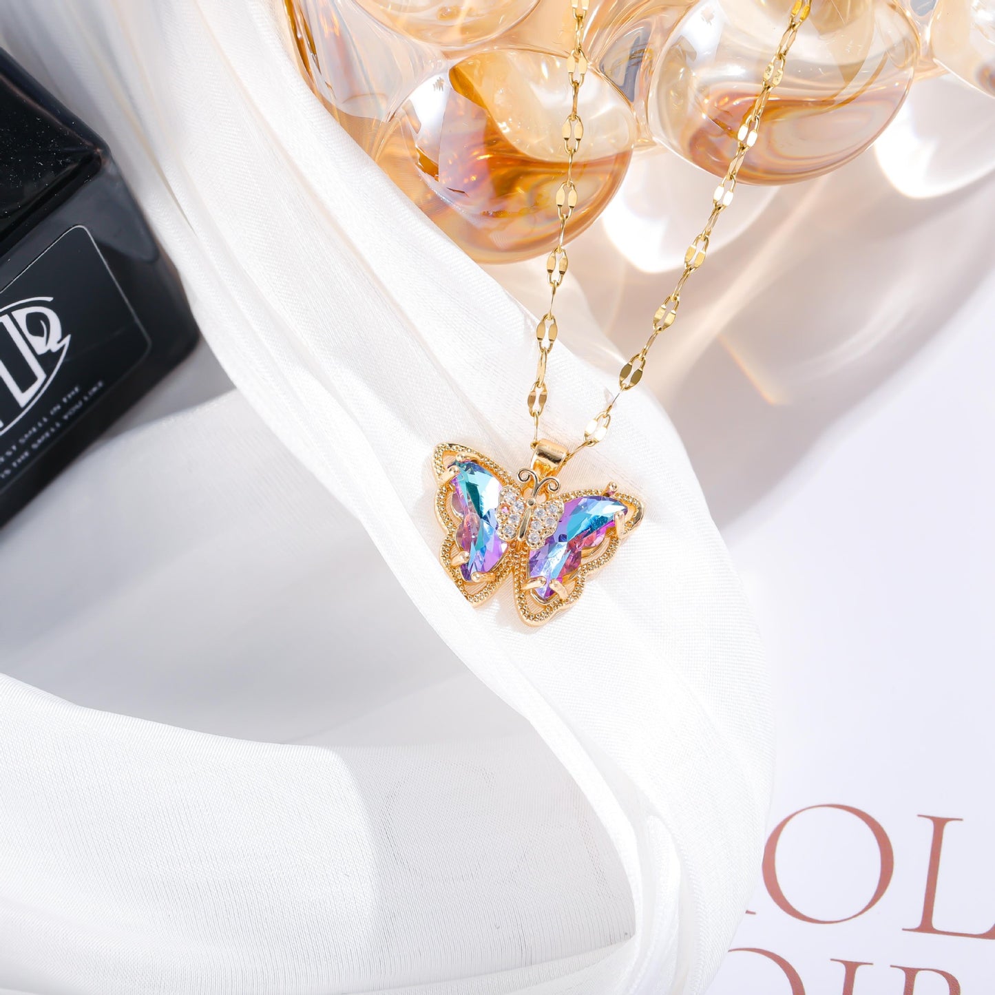 Women's Color Crystal Butterfly Titanium Steel Fashionable Necklaces