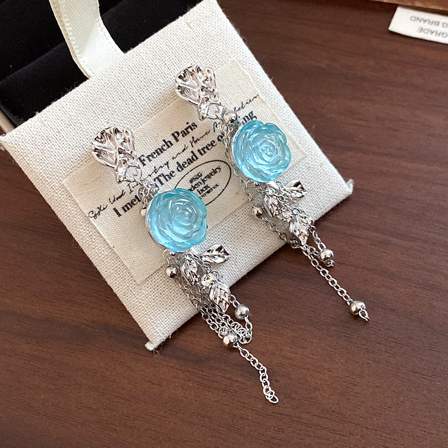 Women's Resin Pleated Flower Tassel Stylish Simple Eardrops Light Luxury High-grade Rings