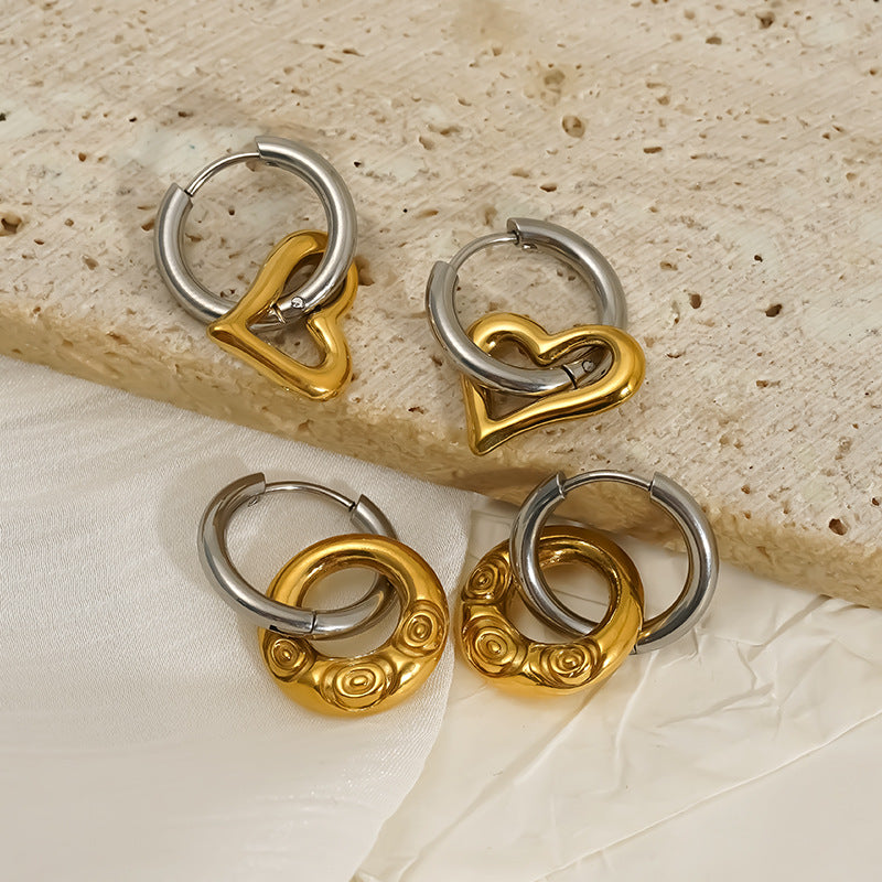 Women's Stainless Steel Color Matching Detachable Heart Round Earrings
