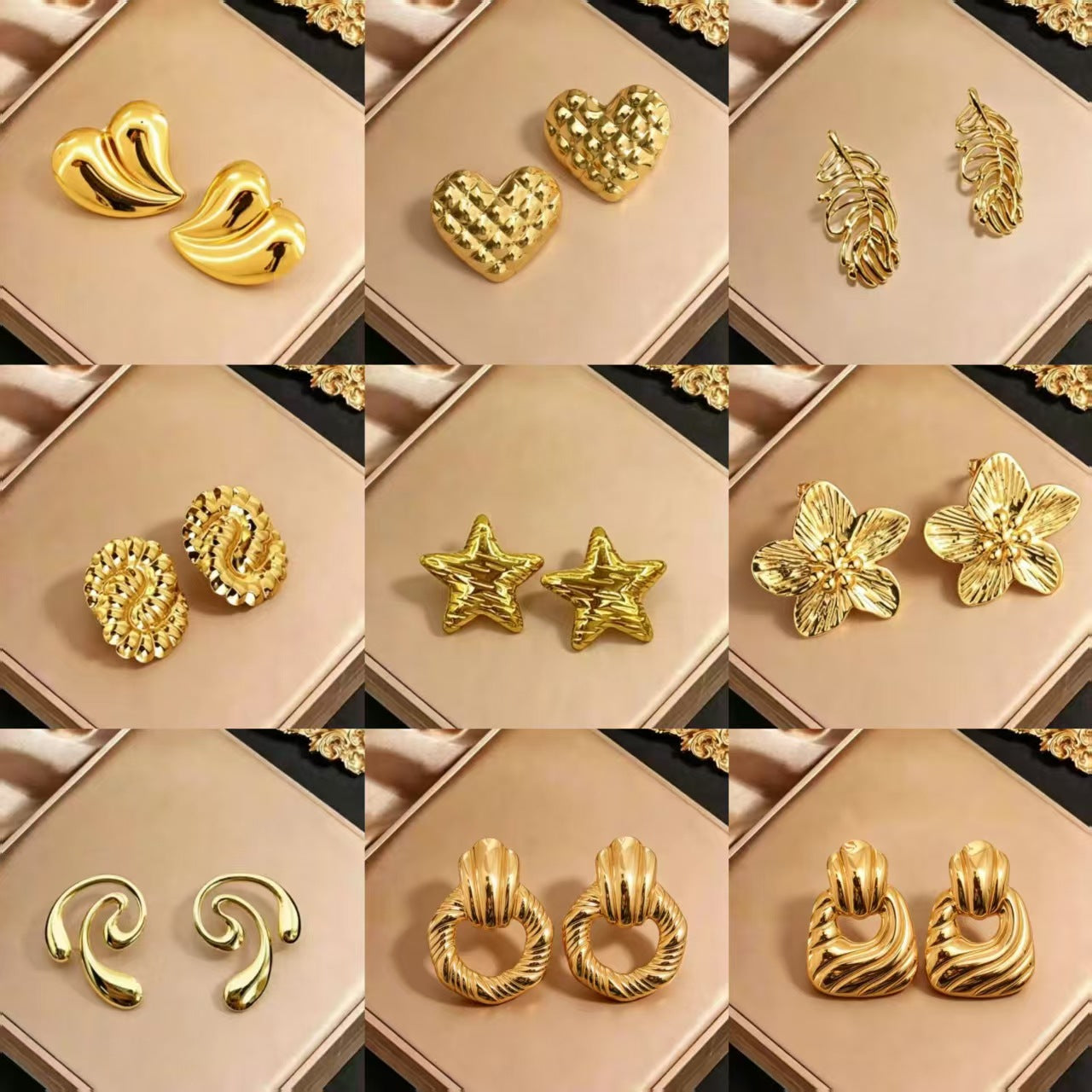 Vintage Stainless Steel Gold Unique Design Earrings
